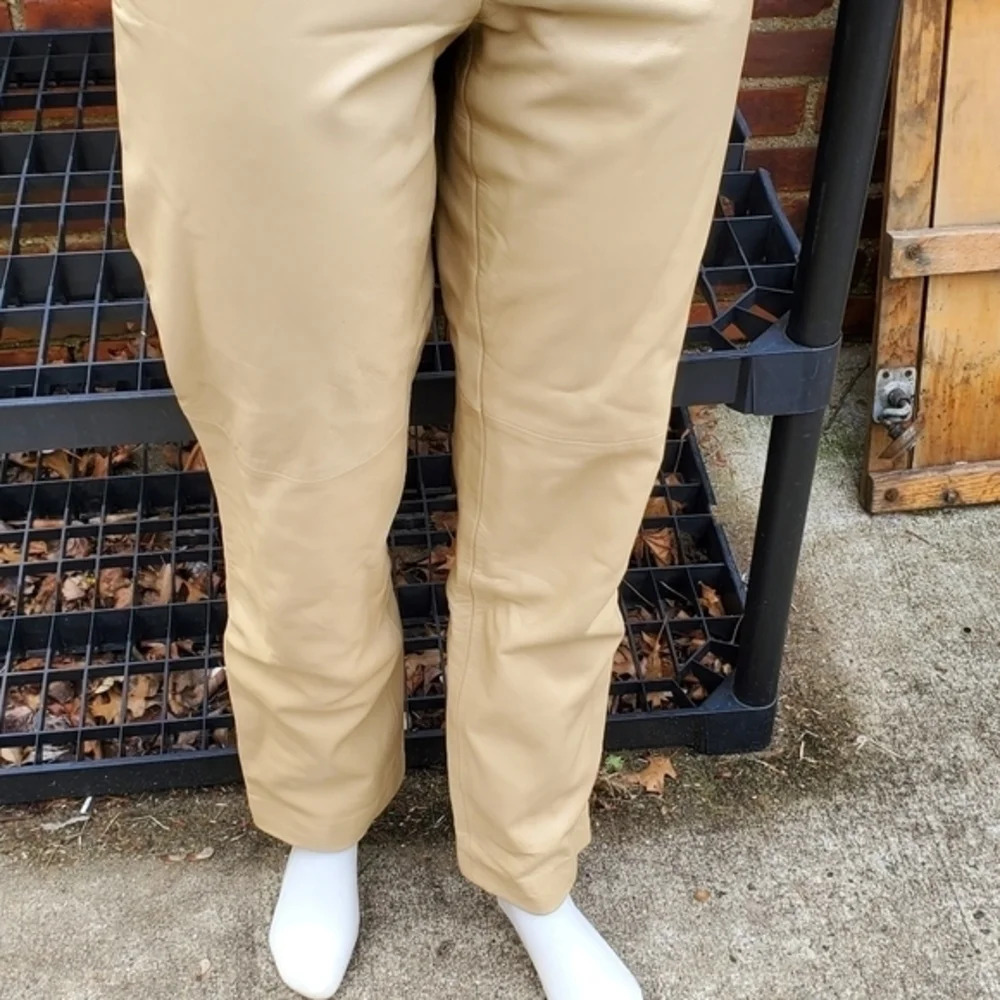 Vintage Dana Buchman Super Soft Trouser beige leather pants 8 - Picture 2 of 13